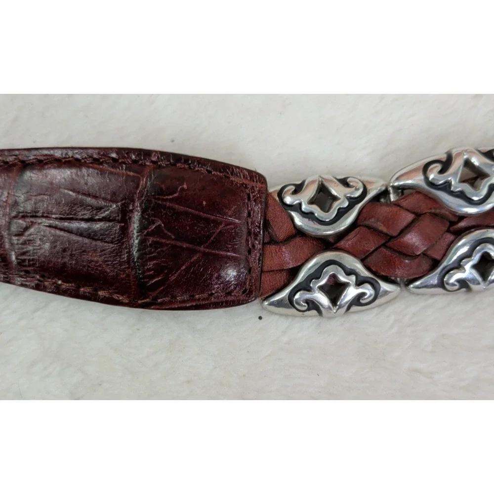 Brighton Brown Leather Silver Accents Weaved Belt 91807